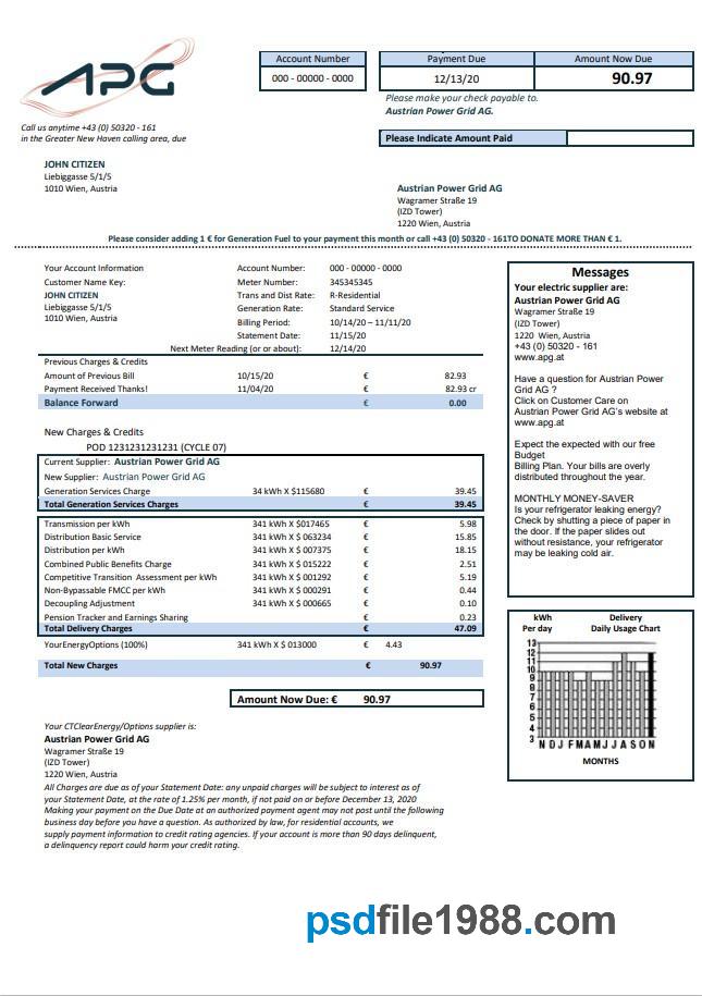 Austria Austrian Power Grid AG Utility Bill